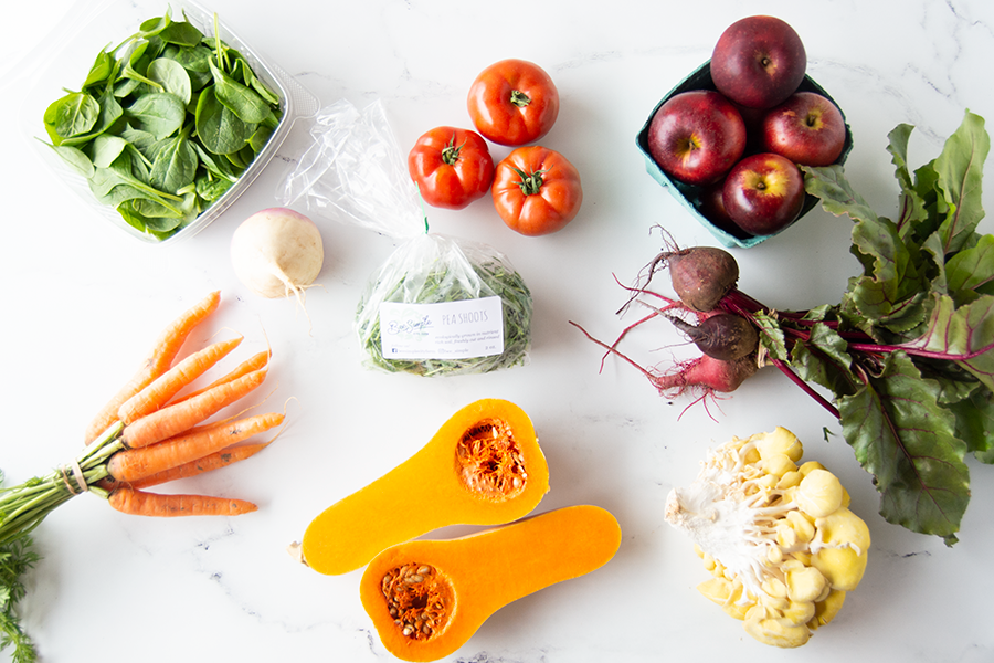 Our best seasonal produce items sourced from small family farms. The large box usually contains 7-9 items. Selection changes based on season and trends. Once you add the bundle to your cart, you can remove any item(s) you don’t want!